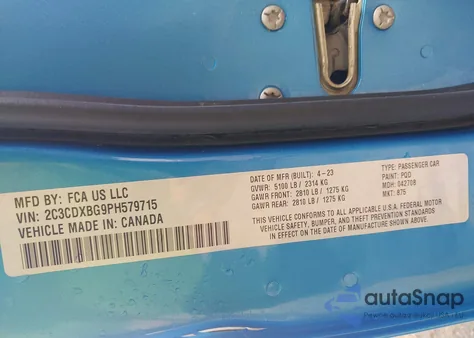 2023 Dodge Charger Sxt из США, поврежденный, VIN 2C3CDXBG9PH579715